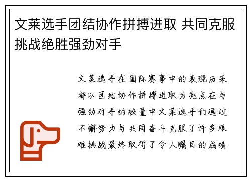 文莱选手团结协作拼搏进取 共同克服挑战绝胜强劲对手